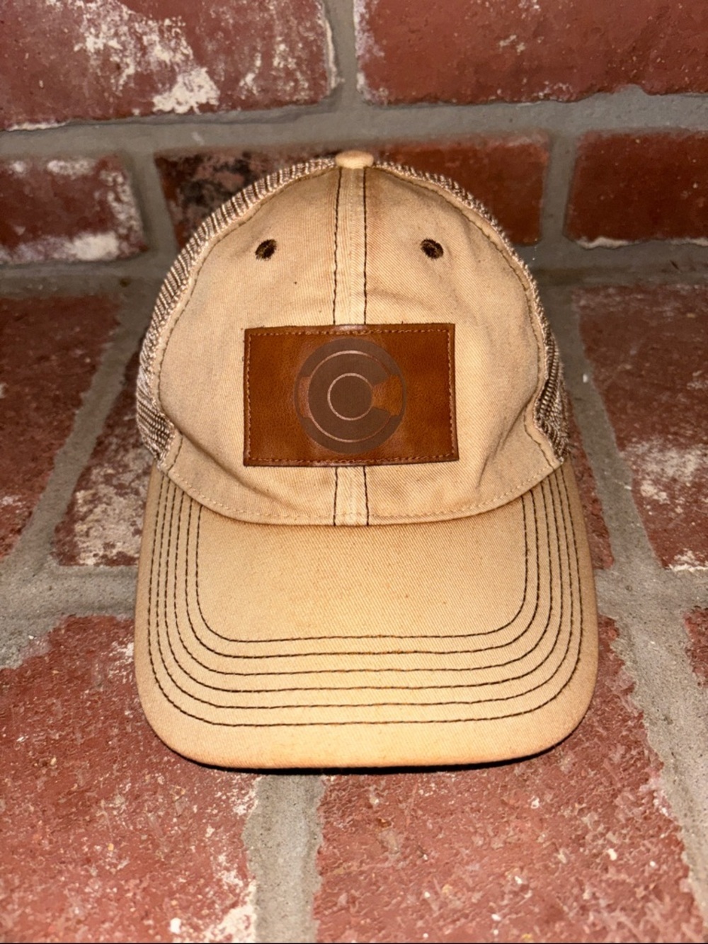 Legacy > Colorado Tan Canvas Trucker Cap with Brown Leather Patch